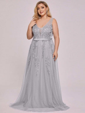 Größe Nach Maß Elegantes Ärmelloses Applique Flowy Tulle Abendkleid EP07543