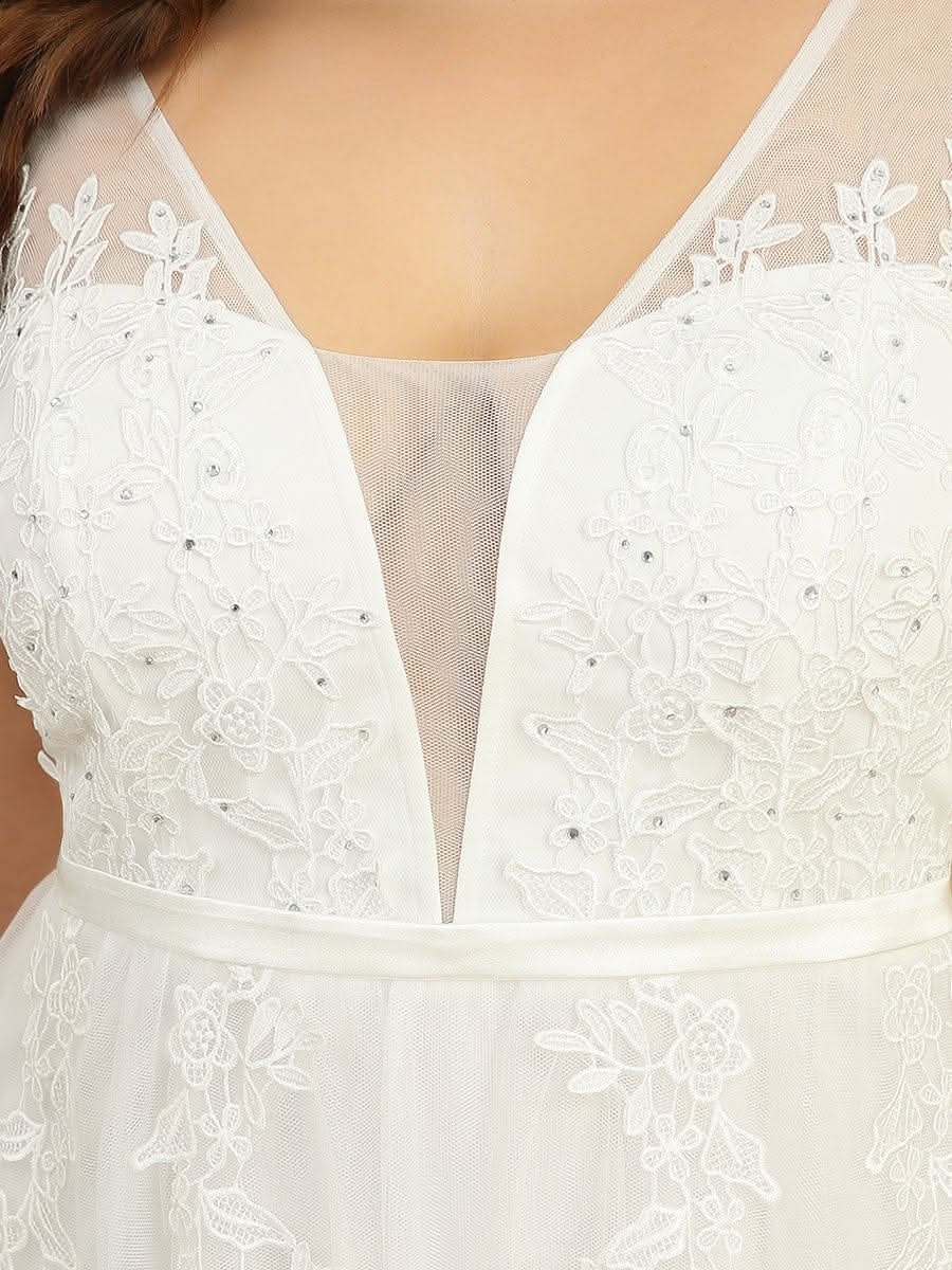 Rückenfrei A-Linie Lang Ballkleider Größe Größen mit Applique #Farbe_Weiss