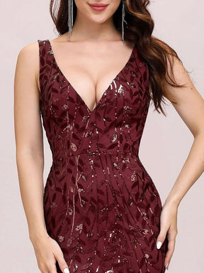 Color=Burgundy | Aermelloses Meerjungfrau Abendkleid Mit Doppeltem V-Ausschnitt 07886-Burgundy 6