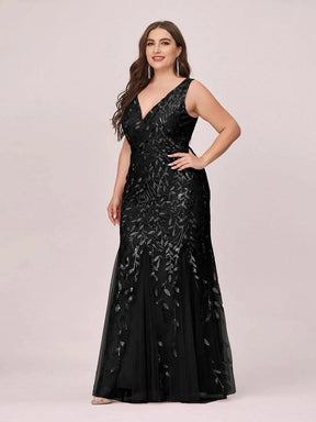 Color=Schwarz | Aermelloses Meerjungfrau Abendkleid Mit Doppeltem V-Ausschnitt 07886-Schwarz 9