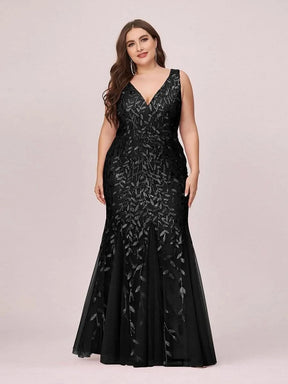 Color=Schwarz | Aermelloses Meerjungfrau Abendkleid Mit Doppeltem V-Ausschnitt 07886-Schwarz 10