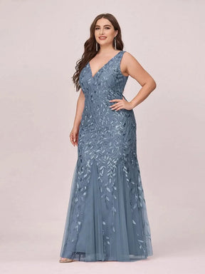 Color=Dusty Navy | Aermelloses Meerjungfrau Abendkleid Mit Doppeltem V-Ausschnitt 07886-Dusty Navy 10