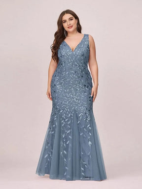 Color=Dusty Navy | Aermelloses Meerjungfrau Abendkleid Mit Doppeltem V-Ausschnitt 07886-Dusty Navy 8