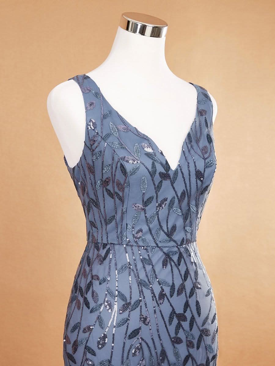 Color=Dusty Navy | Aermelloses Meerjungfrau Abendkleid Mit Doppeltem V-Ausschnitt 07886-Dusty Navy 7