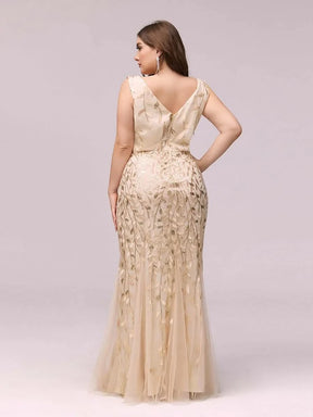 Color=Gold | Aermelloses Meerjungfrau Abendkleid Mit Doppeltem V-Ausschnitt 07886-Gold 5
