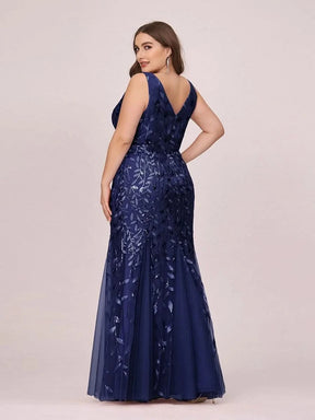 Color=Navy Blau | Aermelloses Meerjungfrau Abendkleid Mit Doppeltem V-Ausschnitt 07886-Navy Blau 8