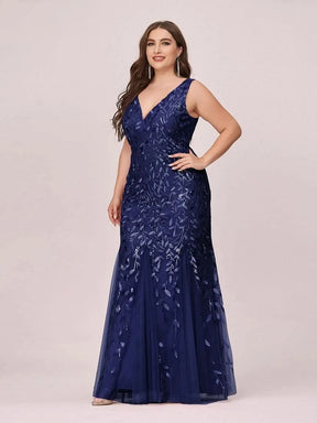 Color=Navy Blau | Aermelloses Meerjungfrau Abendkleid Mit Doppeltem V-Ausschnitt 07886-Navy Blau 9