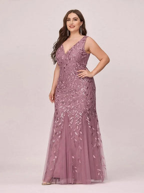 Color=Orchid | Aermelloses Meerjungfrau Abendkleid Mit Doppeltem V-Ausschnitt 07886-Orchid 10