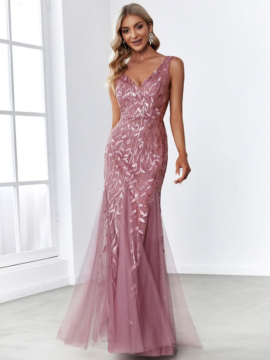 Aermelloses Abendkleid mit doppeltem V-Ausschnitt #Farbe_Orchid