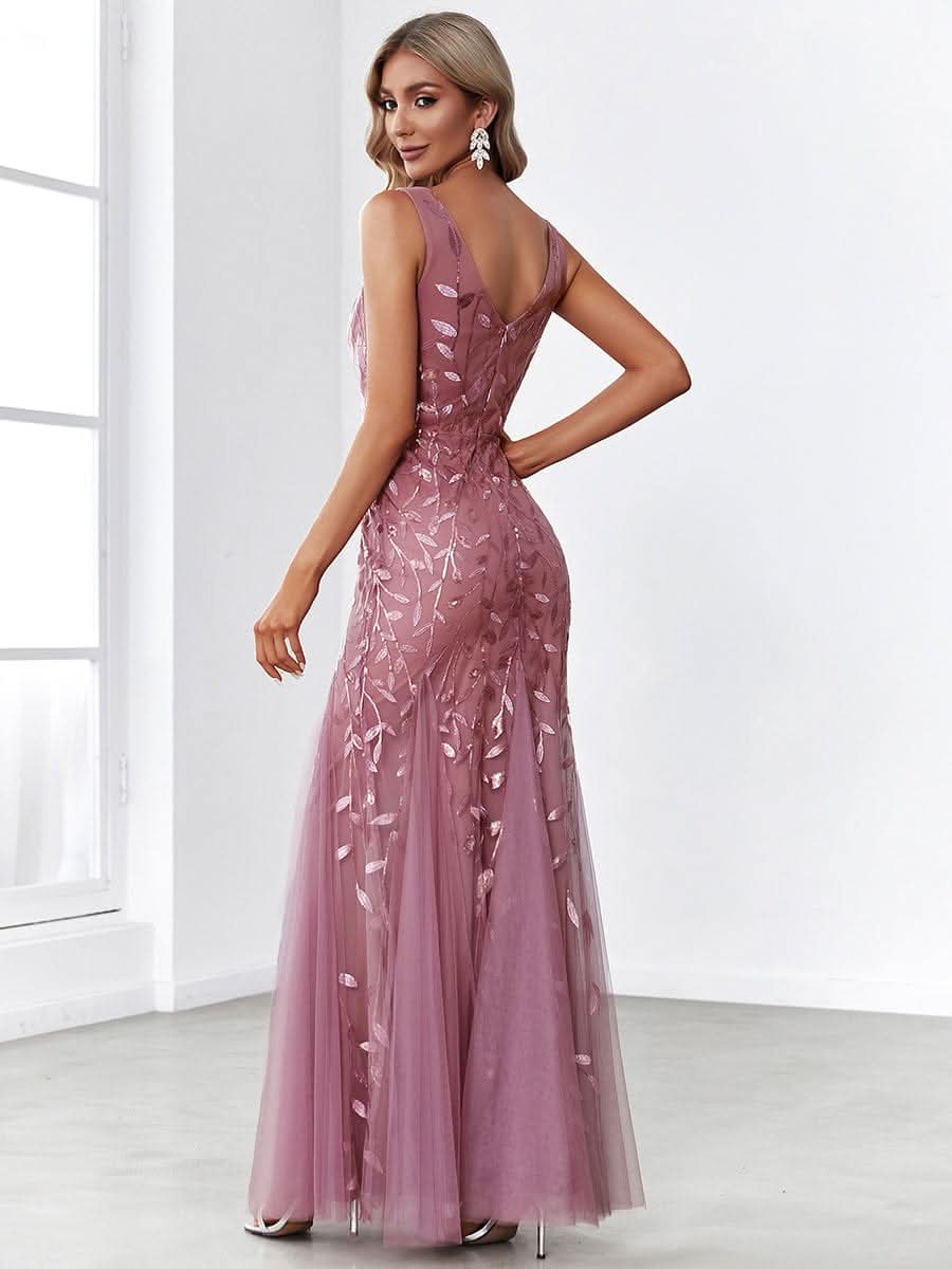 Aermelloses Abendkleid mit doppeltem V-Ausschnitt #Farbe_Orchid