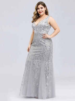 Color=Sliver | Aermelloses Meerjungfrau Abendkleid Mit Doppeltem V-Ausschnitt 07886-Sliver  7