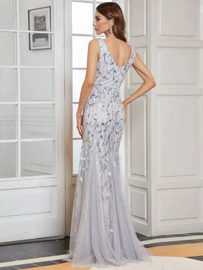 Color=Sliver | Aermelloses Meerjungfrau Abendkleid Mit Doppeltem V-Ausschnitt 07886-Sliver  4