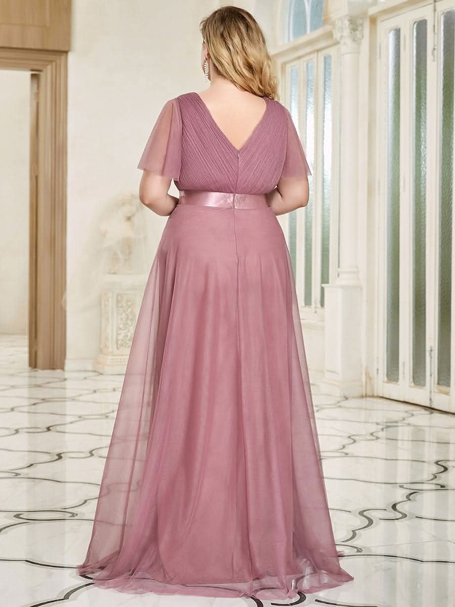 Doppelter V-Ausschnitt mit Hoher Taille Hochzeitsgast Kleider #Farbe_Orchid
