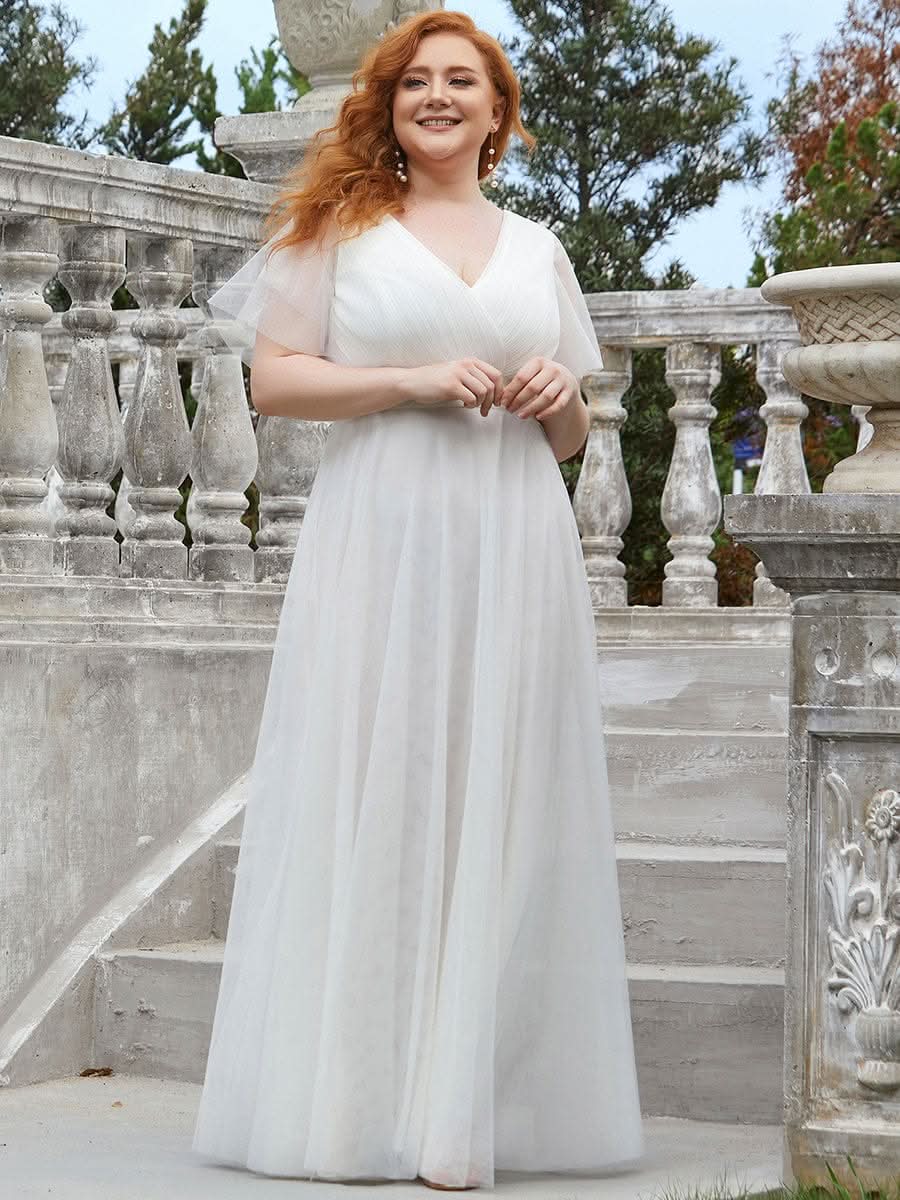 Doppelter V-Ausschnitt mit Hoher Taille Hochzeitsgast Kleider #Farbe_Weiss