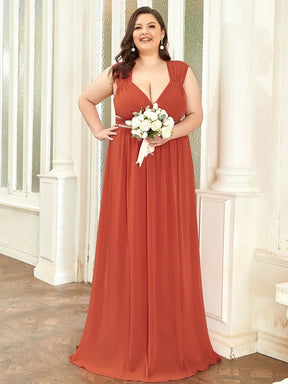 Größe Nach Maß Bodenlanges elegantes Brautjungfernkleid mit gerafftem V-Ausschnitt 08698