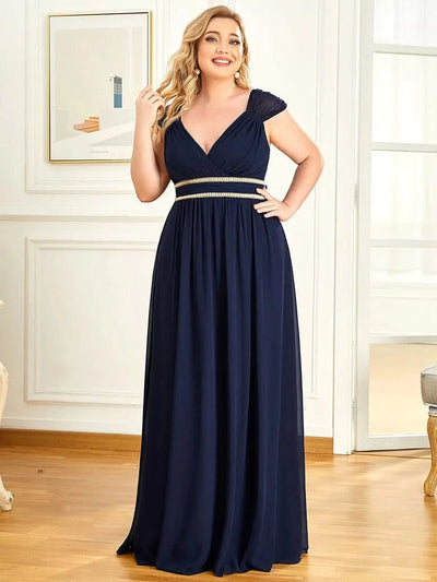Größe Nach Maß Bodenlanges elegantes Brautjungfernkleid mit gerafftem V-Ausschnitt 08698