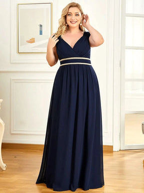Größe Nach Maß Bodenlanges elegantes Brautjungfernkleid mit gerafftem V-Ausschnitt 08698