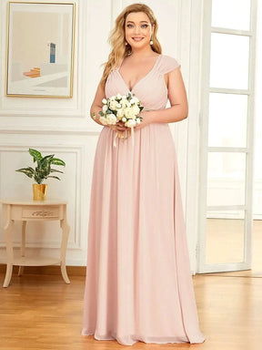 Größe Nach Maß Bodenlanges elegantes Brautjungfernkleid mit gerafftem V-Ausschnitt 08698