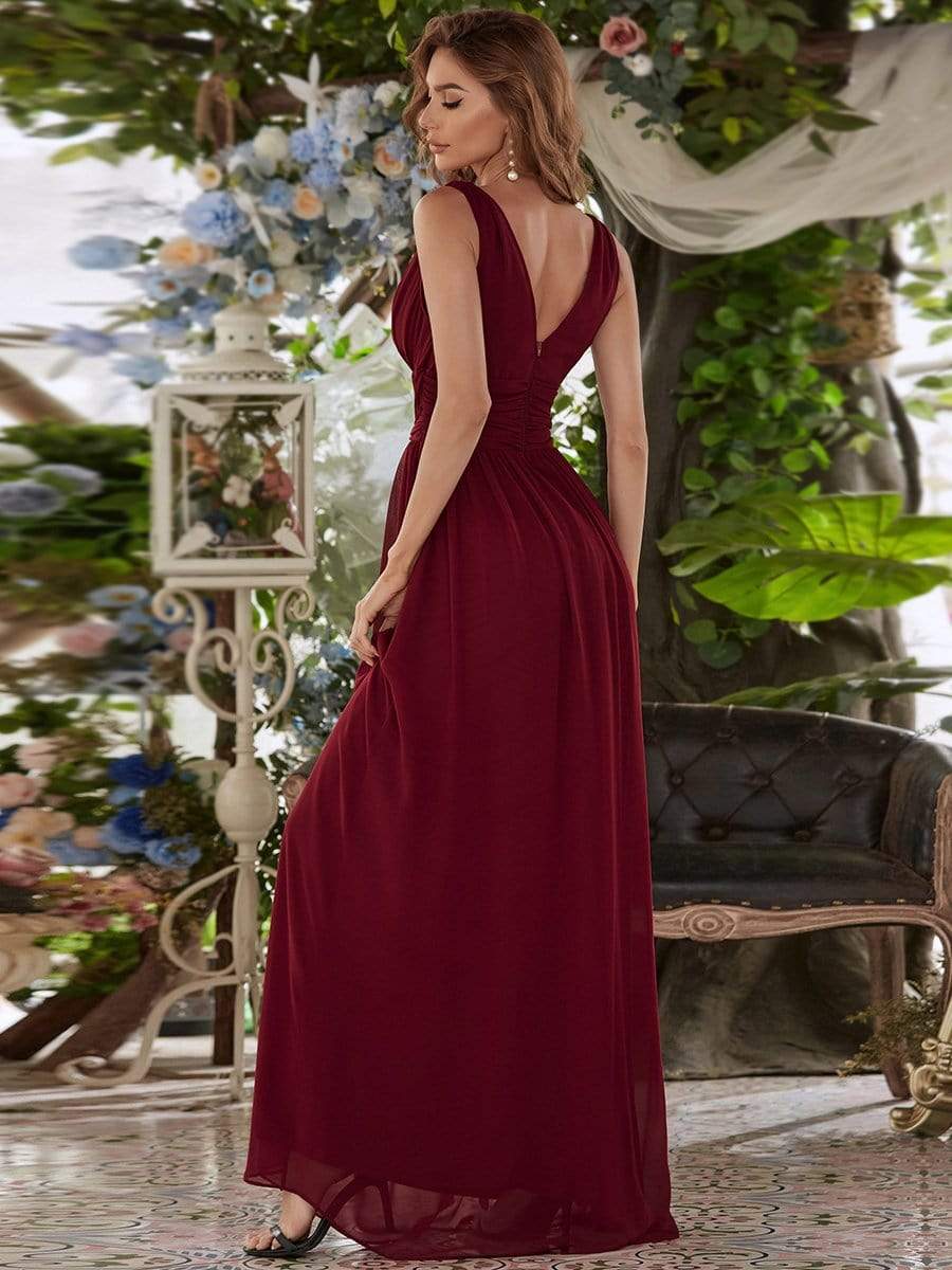 Größe Nach MaßDamen V-Ausschnitt Lange Chiffon Abendkleider Festkleider 09016 #farbe_Burgundy