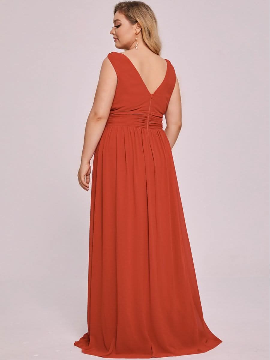 Plus Size V-Ausschnitt Lange Chiffon Abendkleider 09016 #farbe_Gebrannte Orange