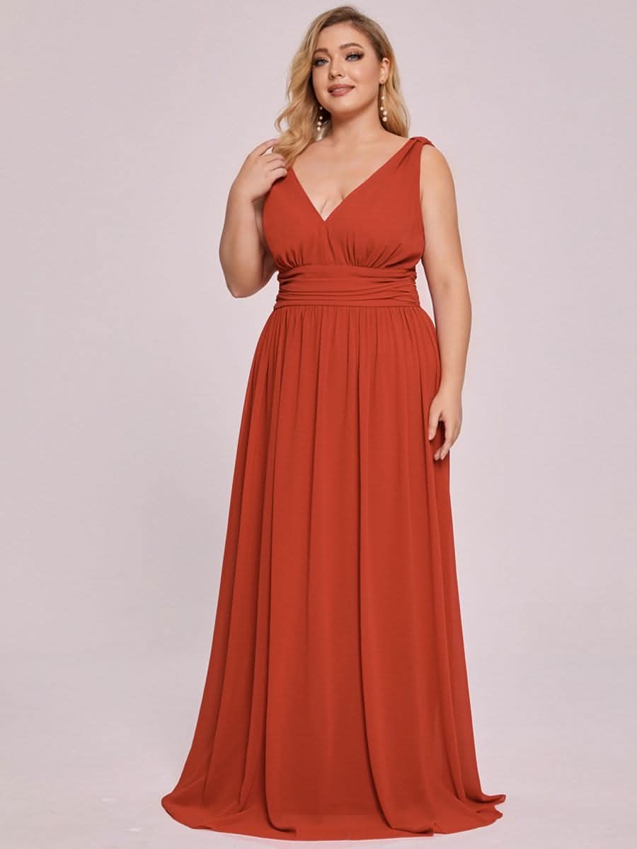 Ärmelloser Chiffon mit V-Ausschnitt Kleider Für HochzeitsgÄste in Große Größen #farbe_Gebrannte Orange