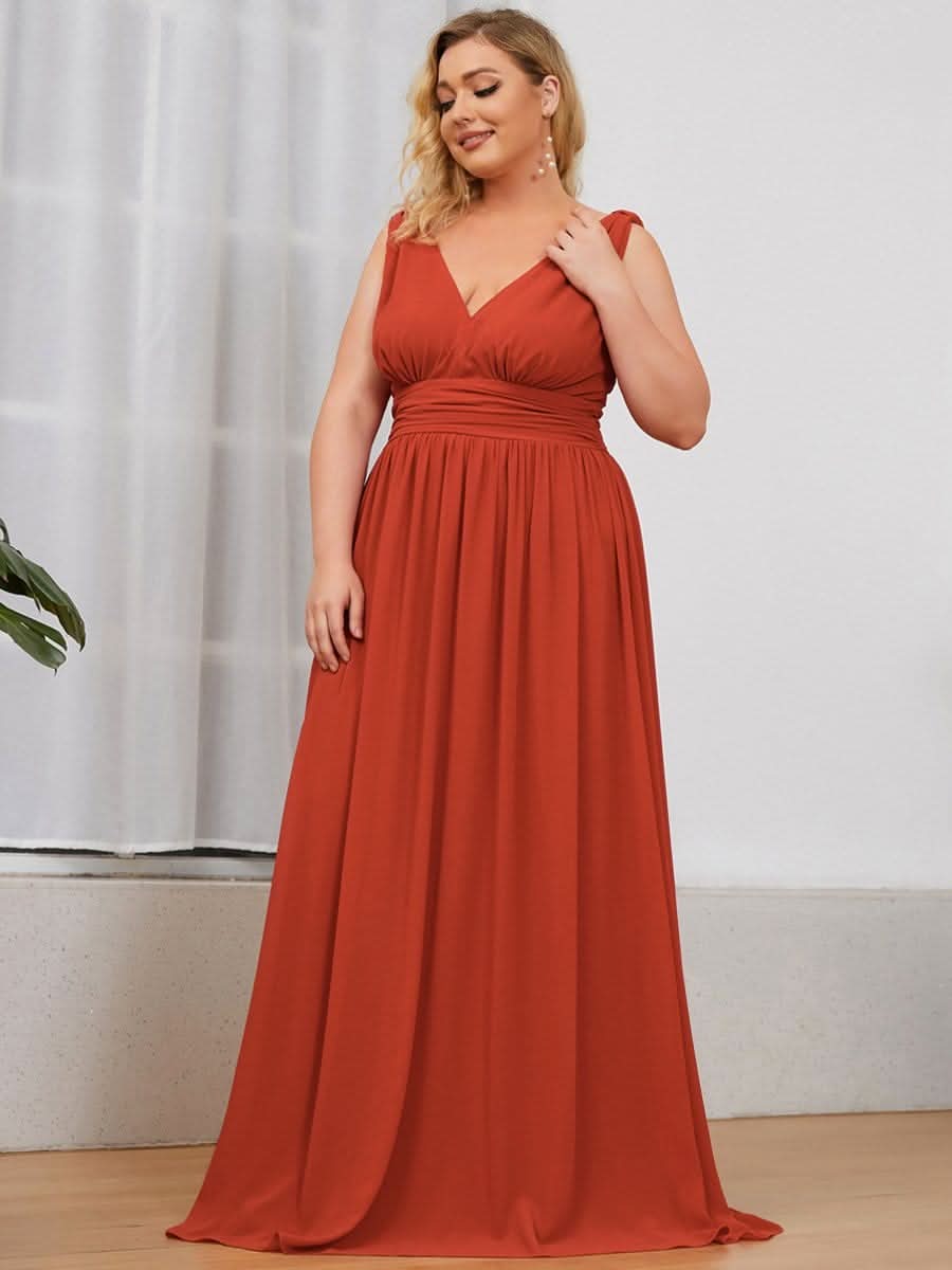 Ärmelloser Chiffon mit V-Ausschnitt Kleider Für HochzeitsgÄste in Große Größen #farbe_Gebrannte Orange