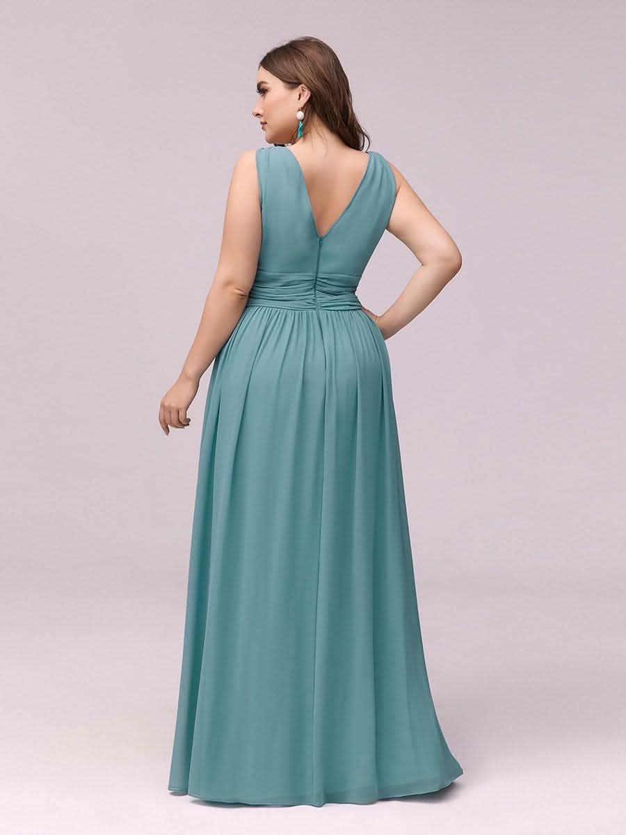 Damen V-Ausschnitt Lange Chiffon Abendkleider Festkleider 09016 #farbe_Dusty Blau