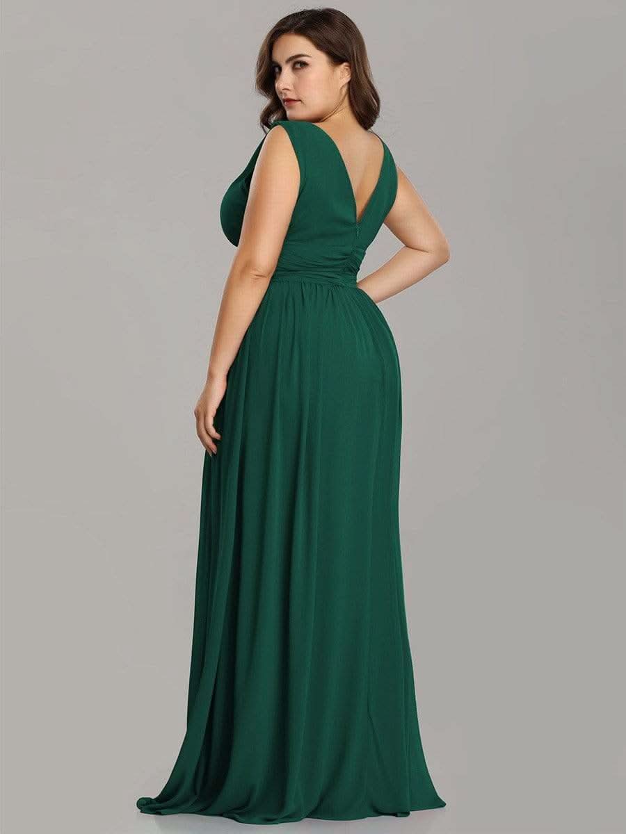 Ärmelloser Chiffon mit V-Ausschnitt Kleider Für HochzeitsgÄste in Große Größen #farbe_Dunkel Gruen