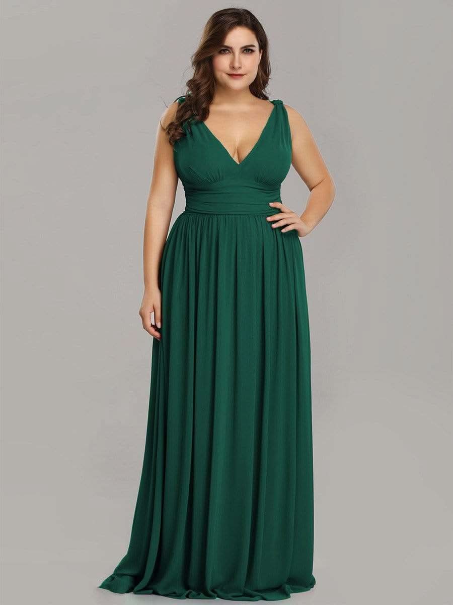 Ärmelloser Chiffon mit V-Ausschnitt Kleider Für HochzeitsgÄste in Große Größen #farbe_Dunkel Gruen