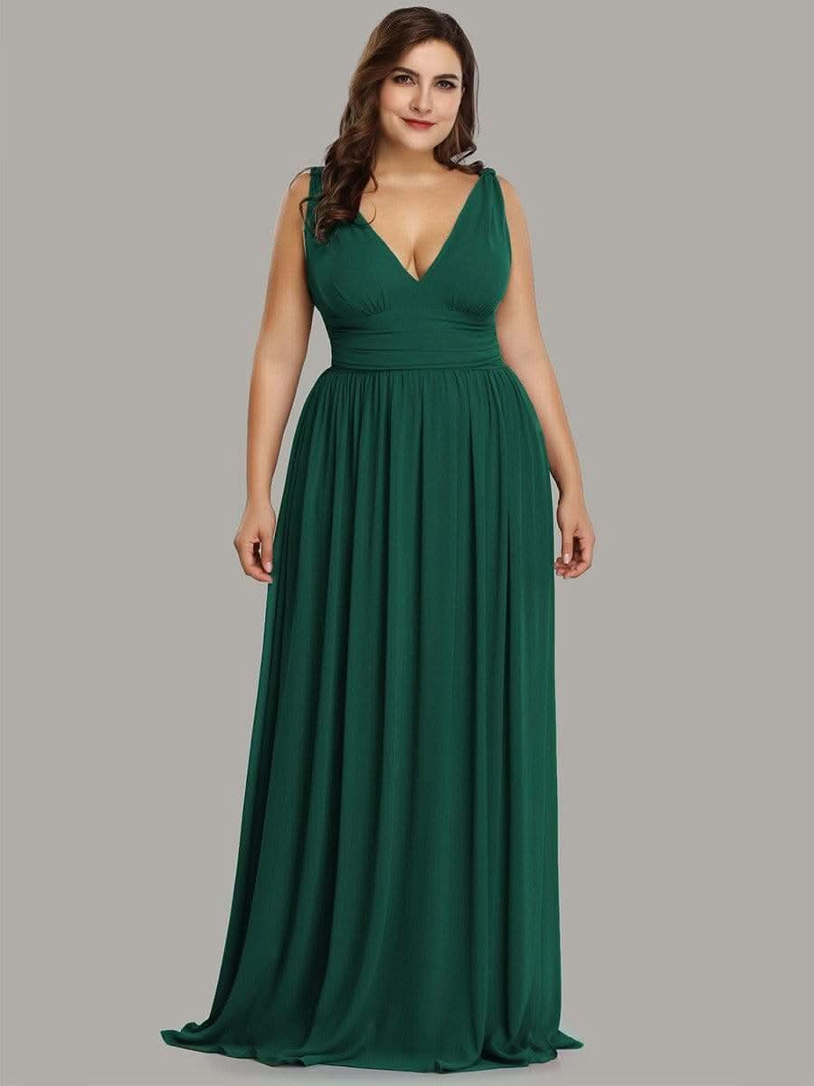 Ärmelloser Chiffon mit V-Ausschnitt Kleider Für HochzeitsgÄste in Große Größen #farbe_Dunkel Gruen