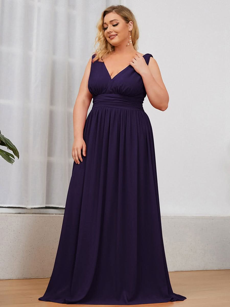 Damen V-Ausschnitt Lange Chiffon Abendkleider Festkleider 09016 #farbe_Dunkel Violett