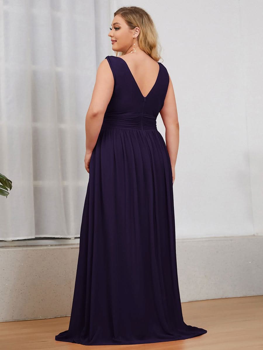 Plus Size V-Ausschnitt Lange Chiffon Abendkleider 09016 #farbe_Dunkel Violett