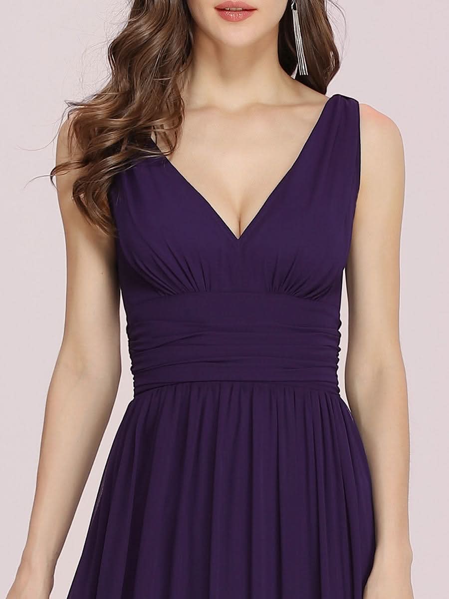 V-Ausschnitt Rückenfreies Empire-Taille Langes Kleid für HochzeitsgÄste #farbe_Dunkel Violett