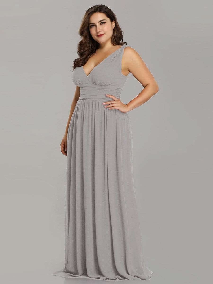 Plus Size V-Ausschnitt Lange Chiffon Abendkleider 09016 #farbe_Grau