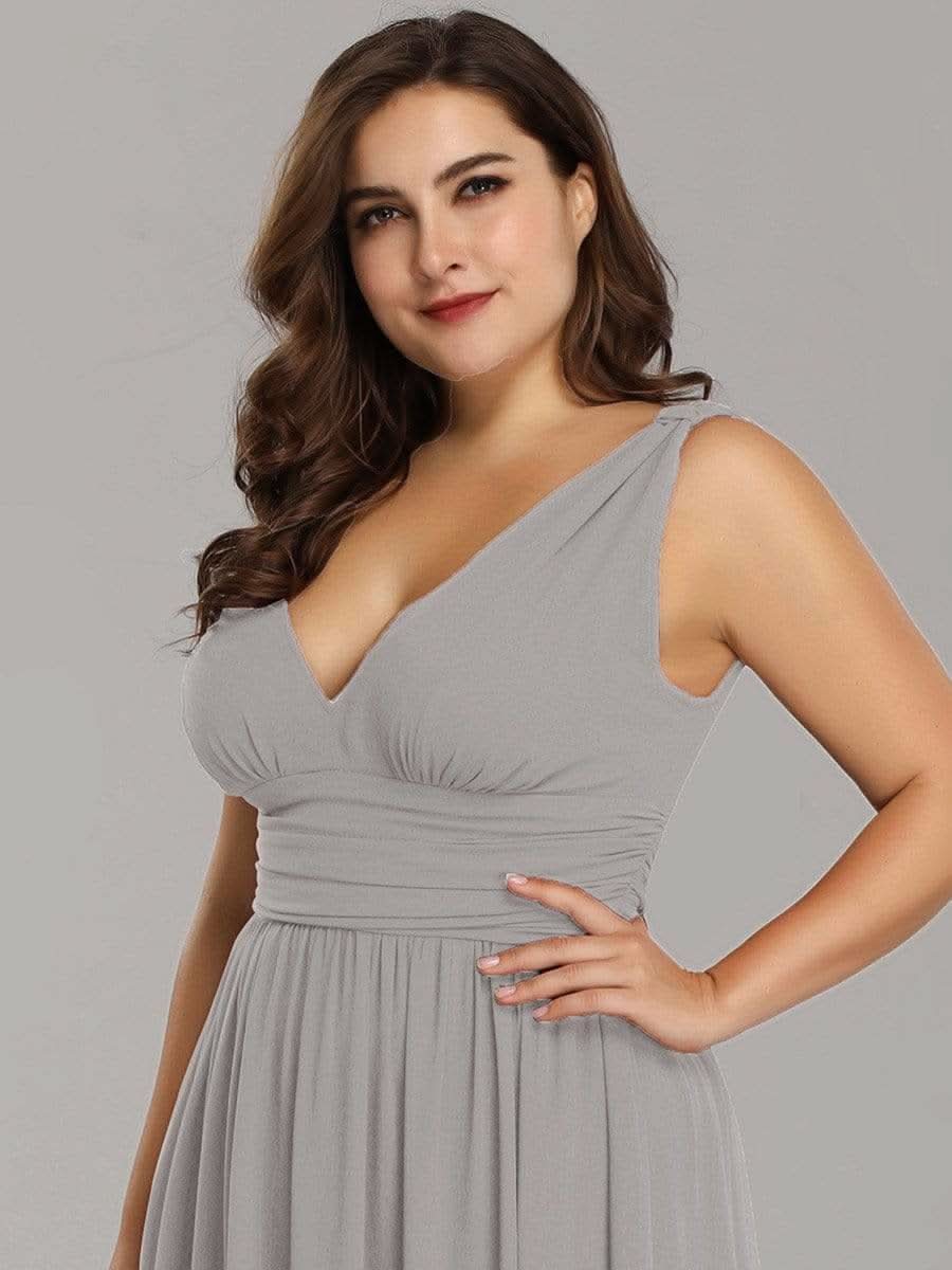V-Ausschnitt Rückenfreies Empire-Taille Langes Kleid für HochzeitsgÄste #farbe_Grau