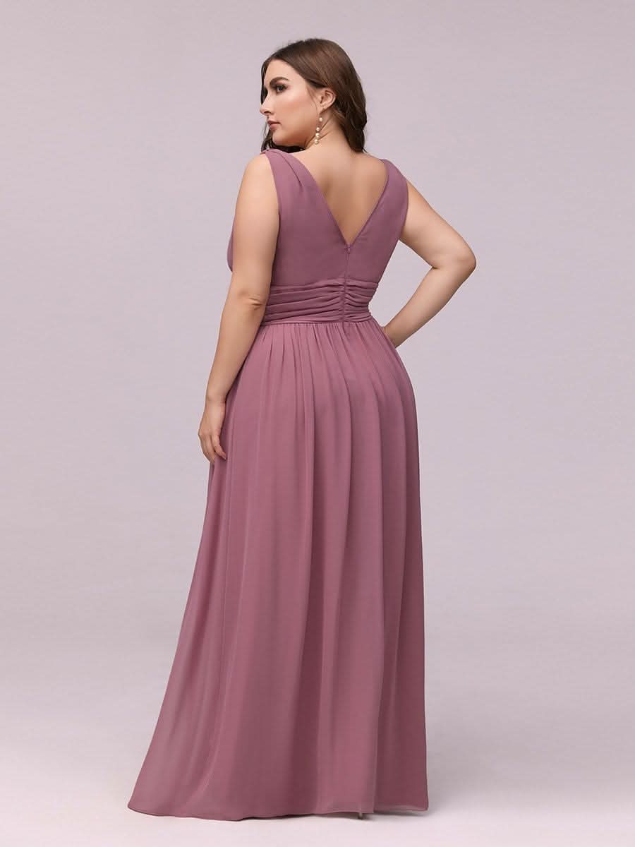 Damen V-Ausschnitt Lange Chiffon Abendkleider Festkleider 09016 #farbe_Orchid