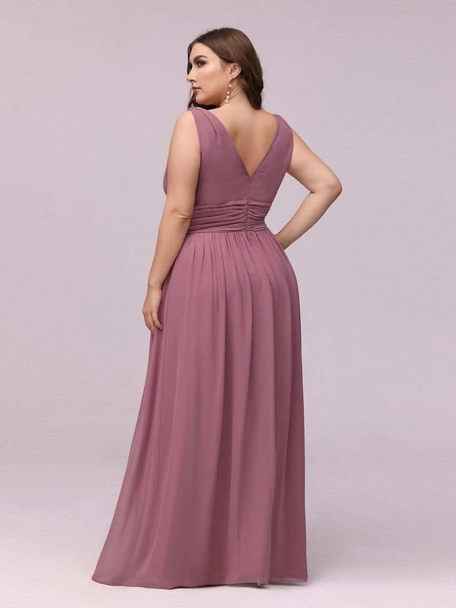 Doppelter V-Ausschnitt Ärmellos Lange Chiffon Brautjungfernkleider Große Größen #farbe_Orchid