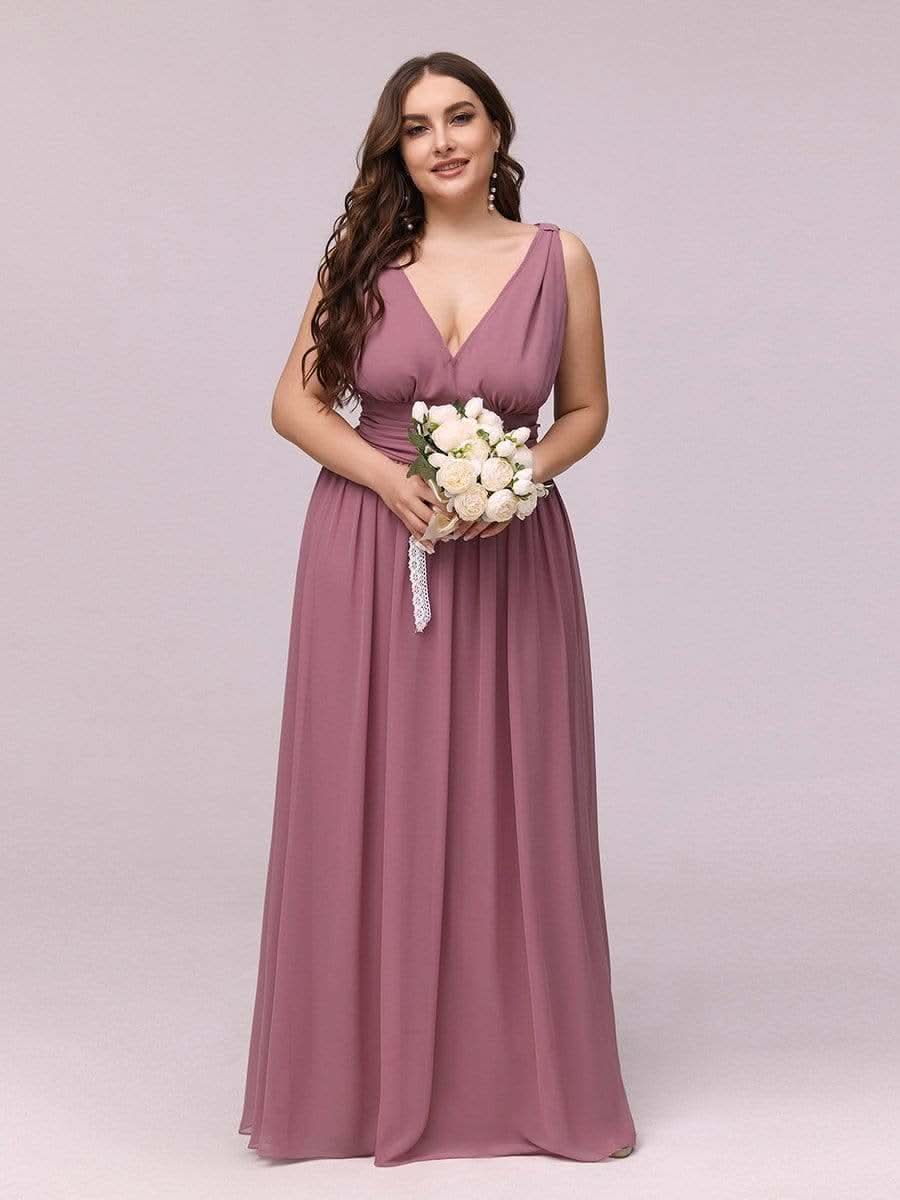 Plus Size V-Ausschnitt Lange Chiffon Abendkleider 09016 #farbe_Orchid