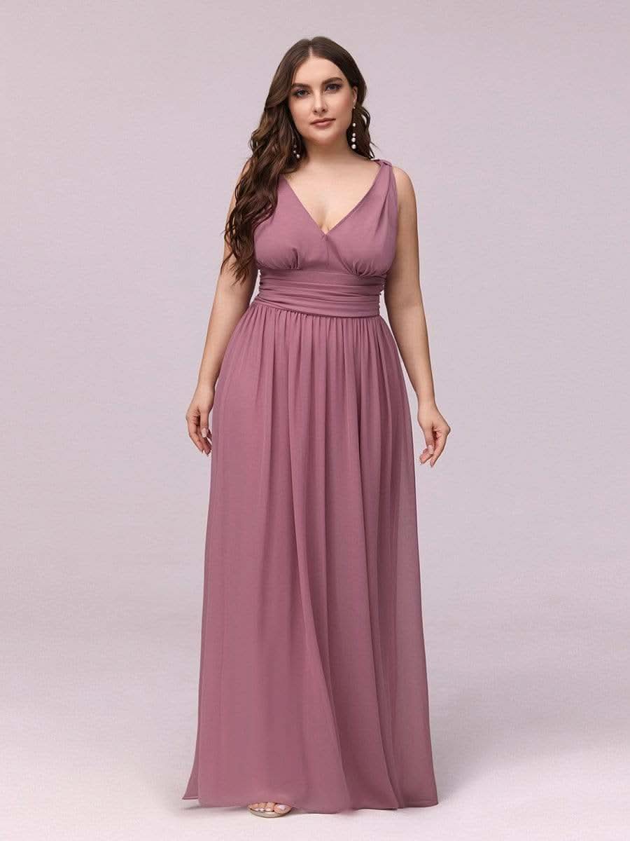 Ärmelloser Chiffon mit V-Ausschnitt Kleider Für HochzeitsgÄste in Große Größen #farbe_Orchid
