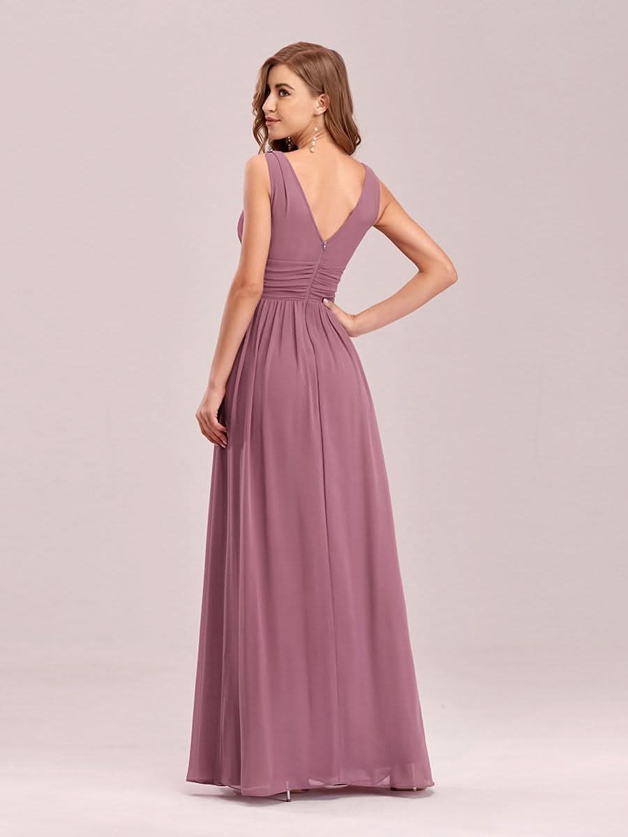 Damen V-Ausschnitt Lange Chiffon Abendkleider Festkleider 09016 #farbe_Orchid