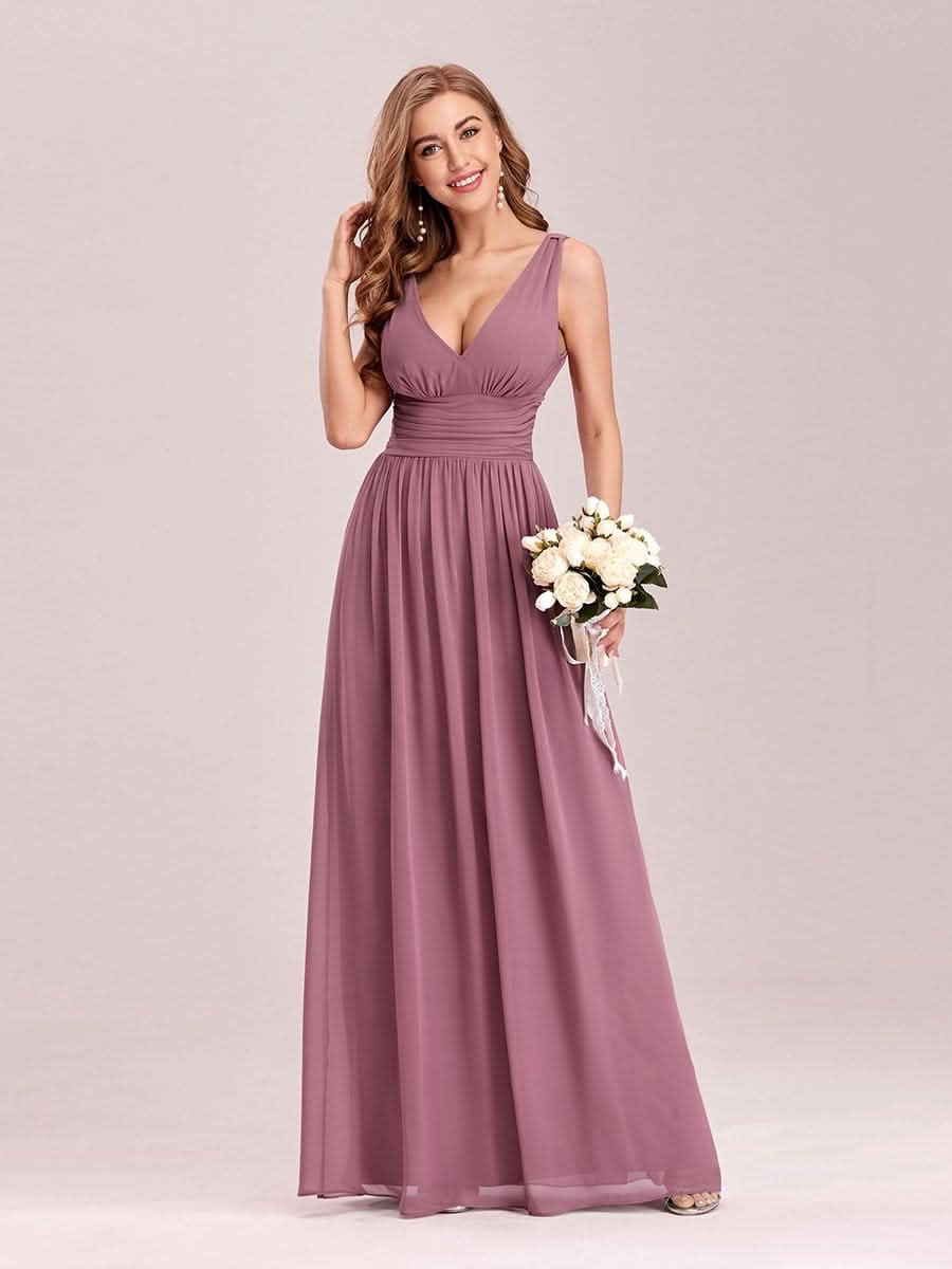 Damen V-Ausschnitt Lange Chiffon Abendkleider Festkleider 09016 #farbe_Orchid