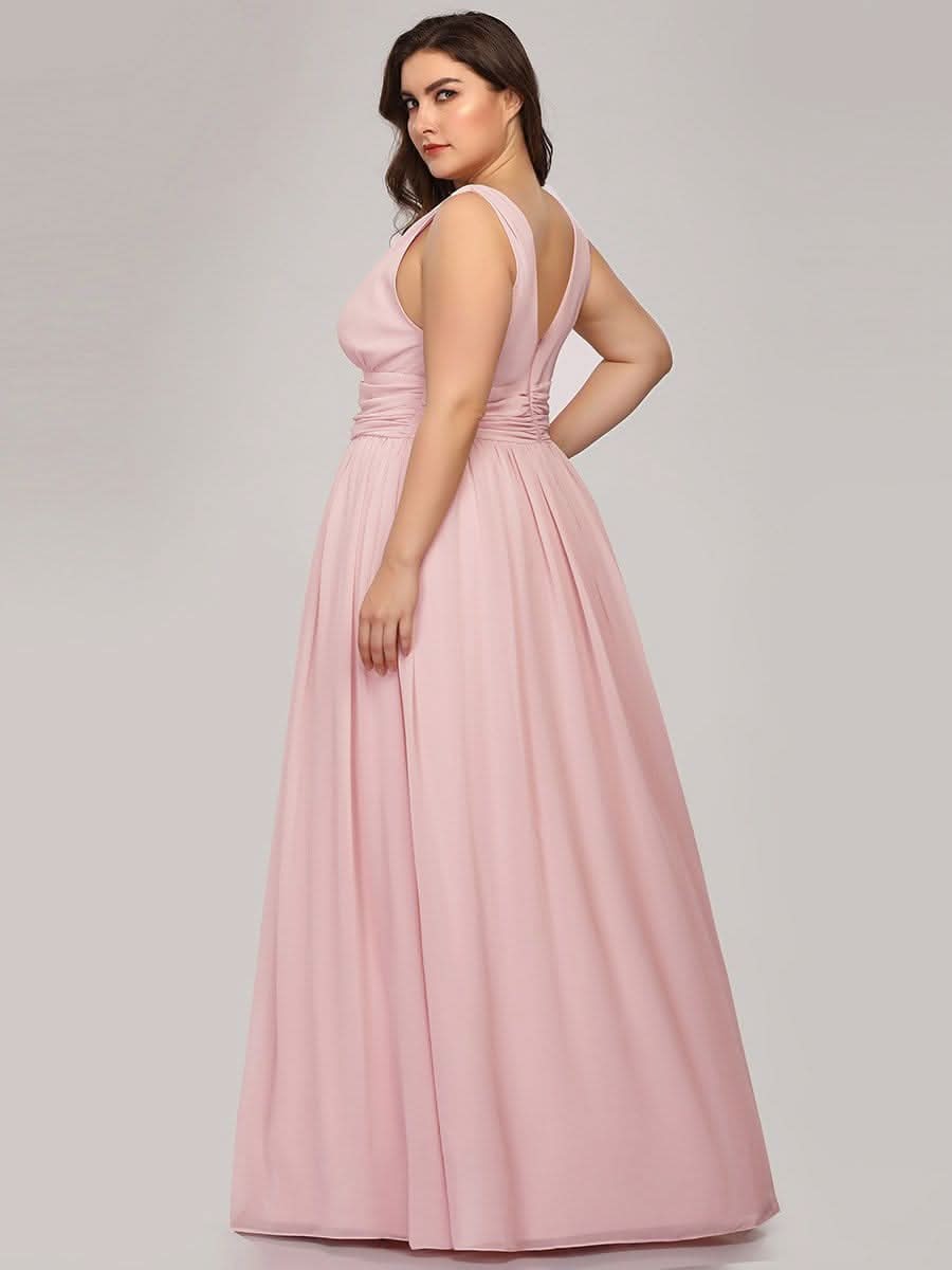 Damen V-Ausschnitt Lange Chiffon Abendkleider Festkleider 09016 #farbe_Rosa