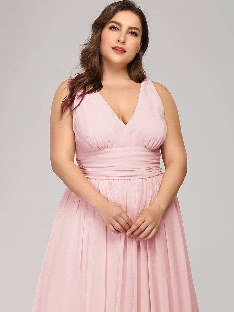 Plus Size V-Ausschnitt Lange Chiffon Abendkleider 09016 #farbe_Rosa