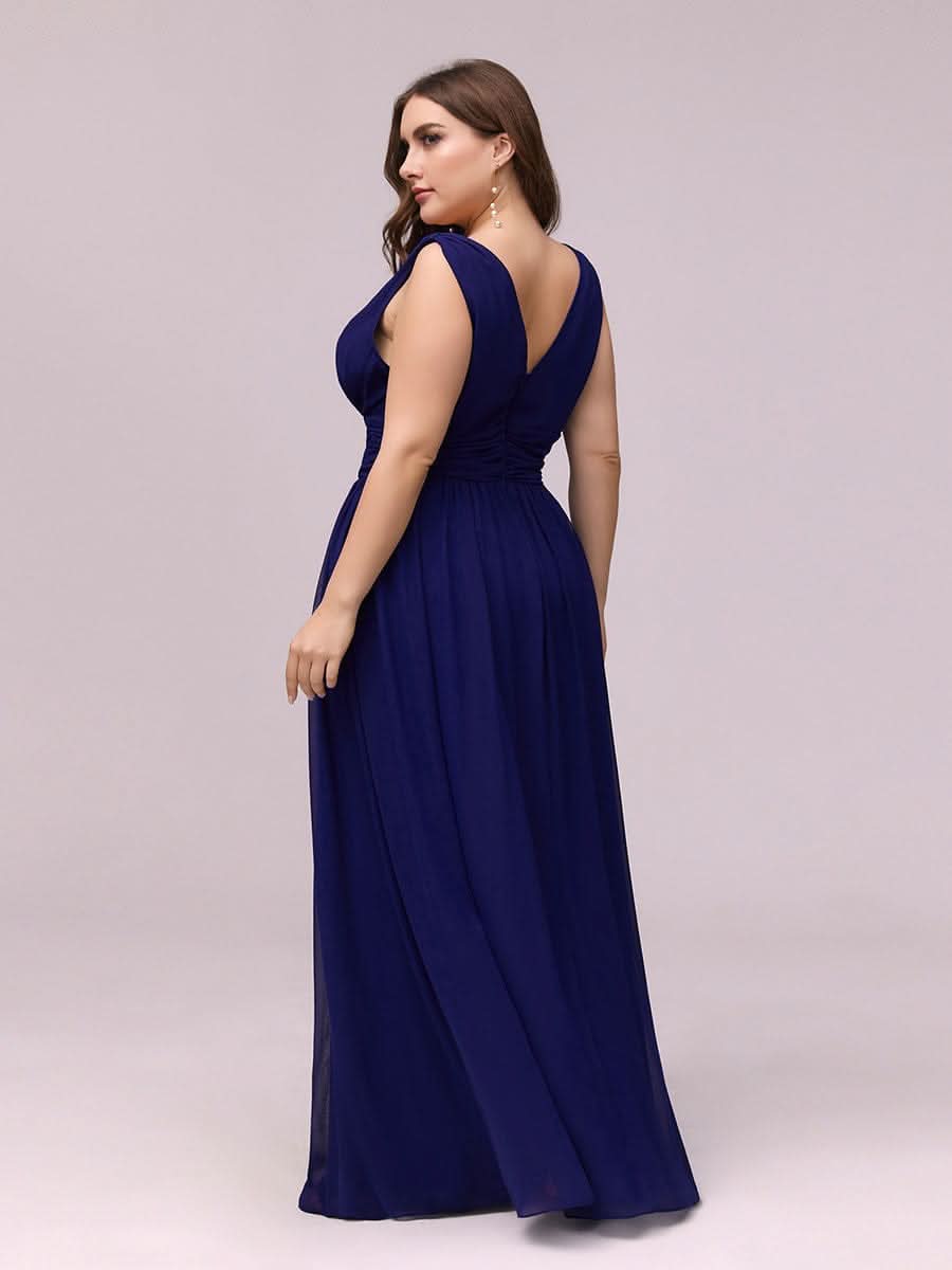 Damen V-Ausschnitt Lange Chiffon Abendkleider Festkleider 09016 #farbe_Koenigsblau