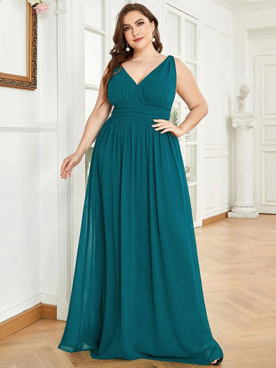 Ärmelloser Chiffon mit V-Ausschnitt Kleider Für HochzeitsgÄste in Große Größen #farbe_Teal