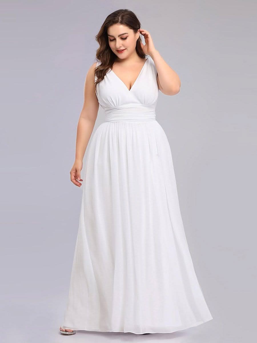 Damen V-Ausschnitt Lange Chiffon Abendkleider Festkleider 09016 #farbe_Weiss