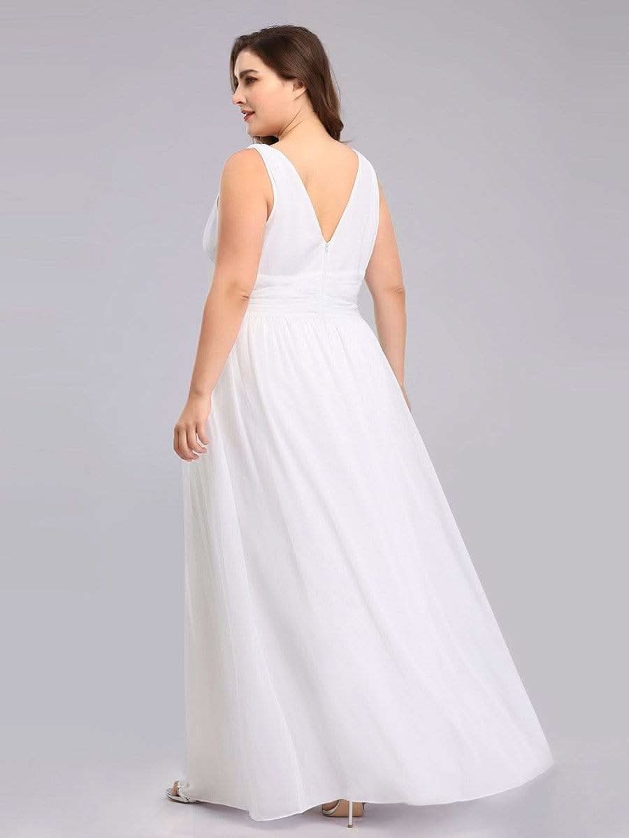 Plus Size V-Ausschnitt Lange Chiffon Abendkleider 09016 #farbe_Weiss