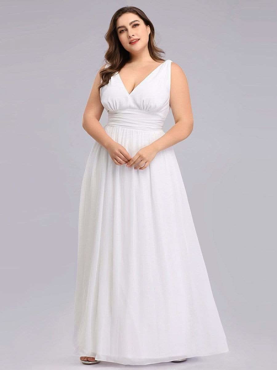 Plus Size V-Ausschnitt Lange Chiffon Abendkleider 09016 #farbe_Weiss