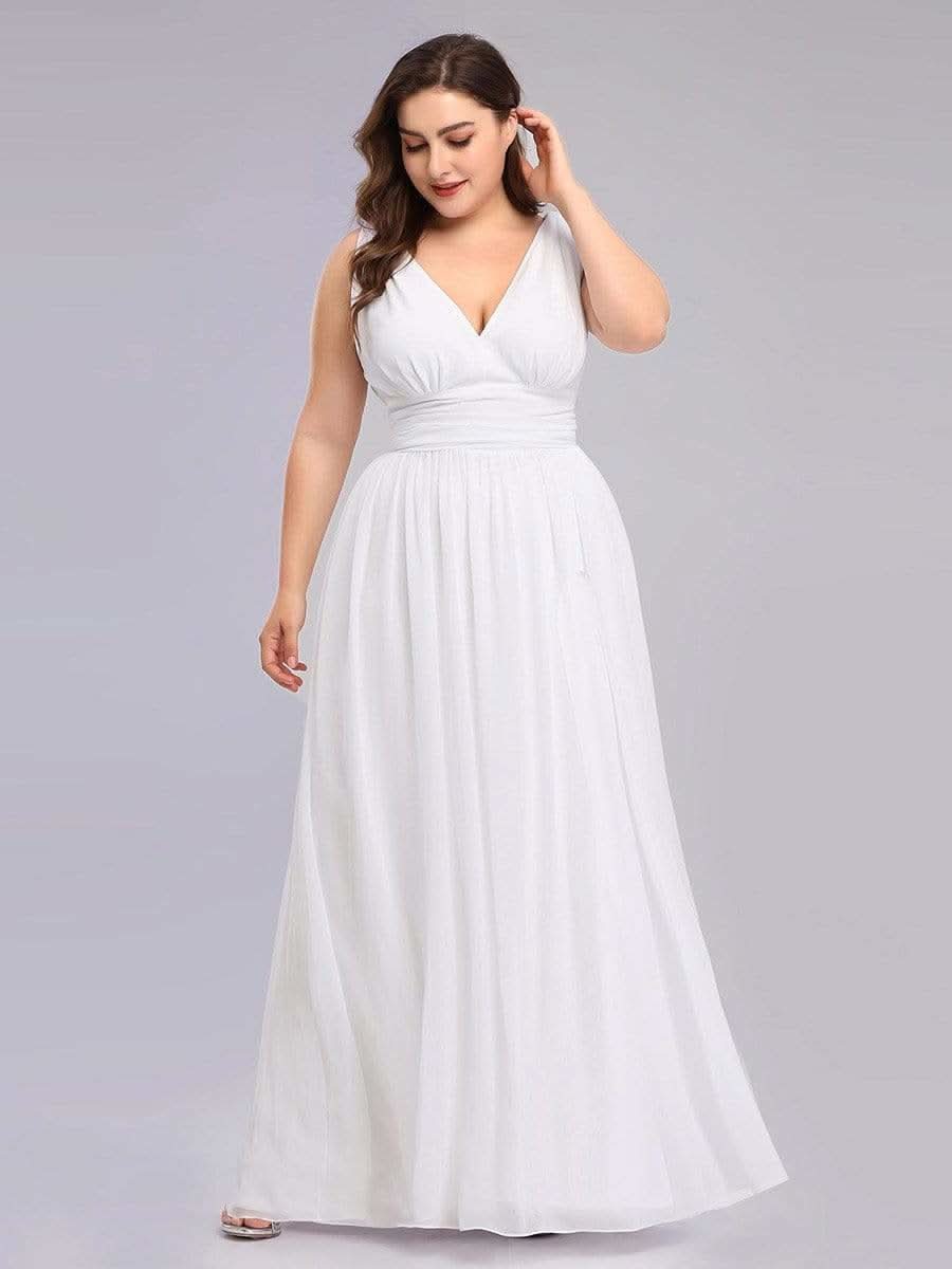 Ärmelloser Chiffon mit V-Ausschnitt Kleider Für HochzeitsgÄste in Große Größen #farbe_Weiss
