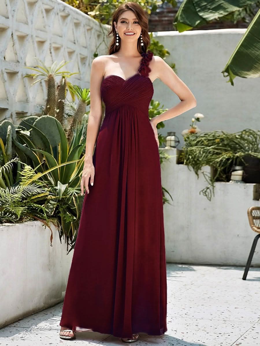 Größe Nach Maß Blumen One Shoulder Chiffon Maxi Abendkleider 09768 #farbe_Burgundy